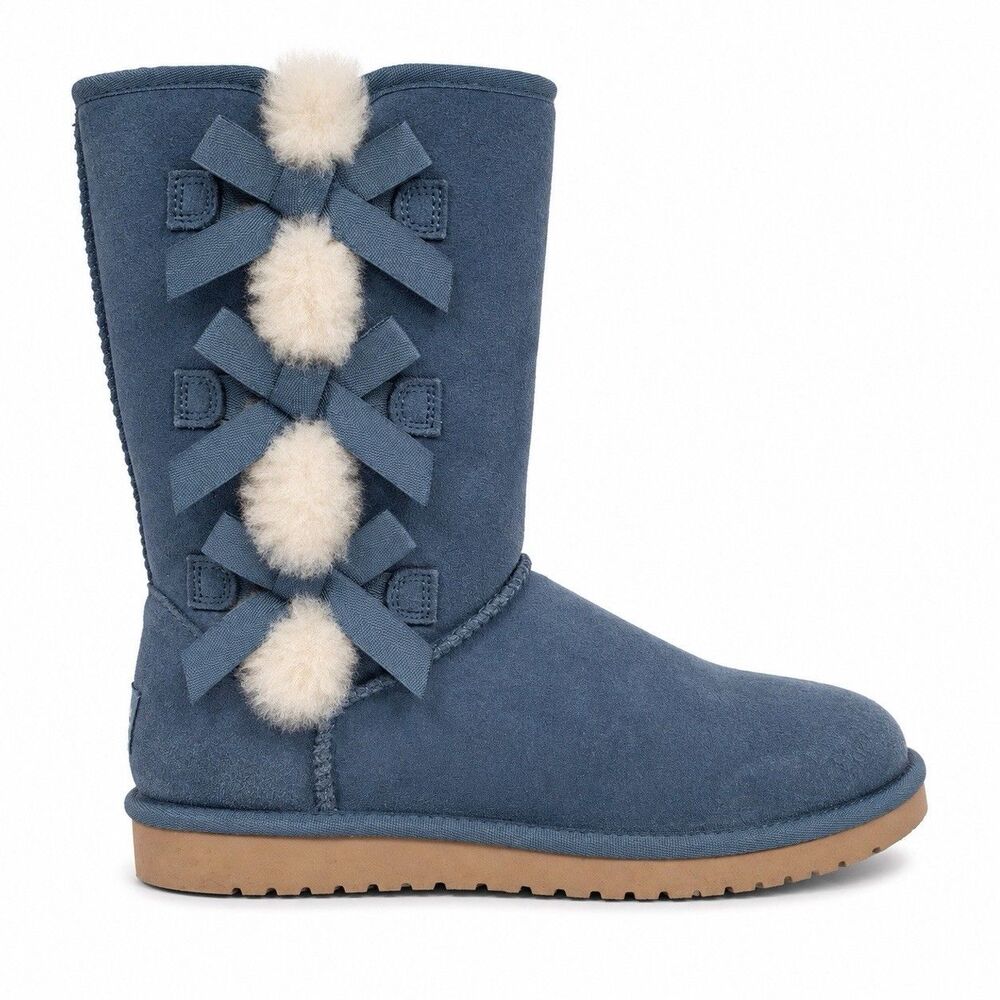 Koolaburra by UGG Victoria Tall Womens 7 Blue Suede Shearling Bow Boots 1015875